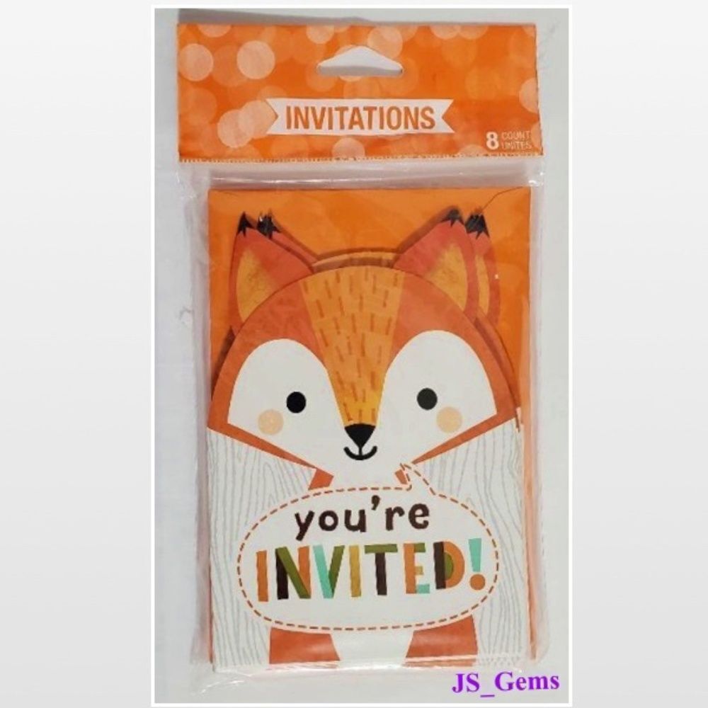 New Invitations Cards Universal All Occasions Fox Woodland Animals Orange 8 NWT